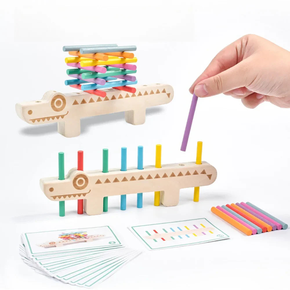 Wooden Montessori Color Matching Stick Game for Toddlers – 55 Double-Sided Cards | Fine Motor & Balance Toy Ages 3-6