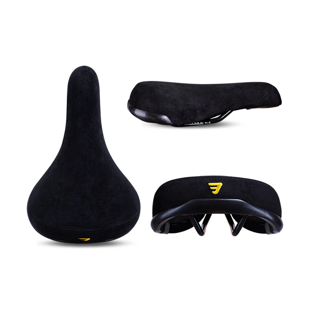 Wheelie Bicycle Saddle Black - Flannelette BMX and Mountain Bike Seat with Embroidered Logo, 8mm Rails, Unisex