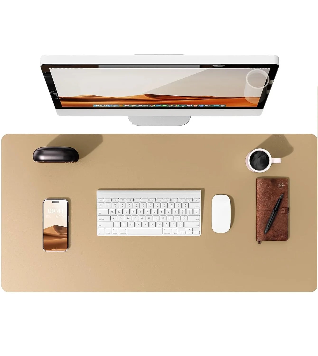 Large PU Leather Desk Pad - Non-Slip Waterproof Office Mouse Pad & Laptop Desk Mat