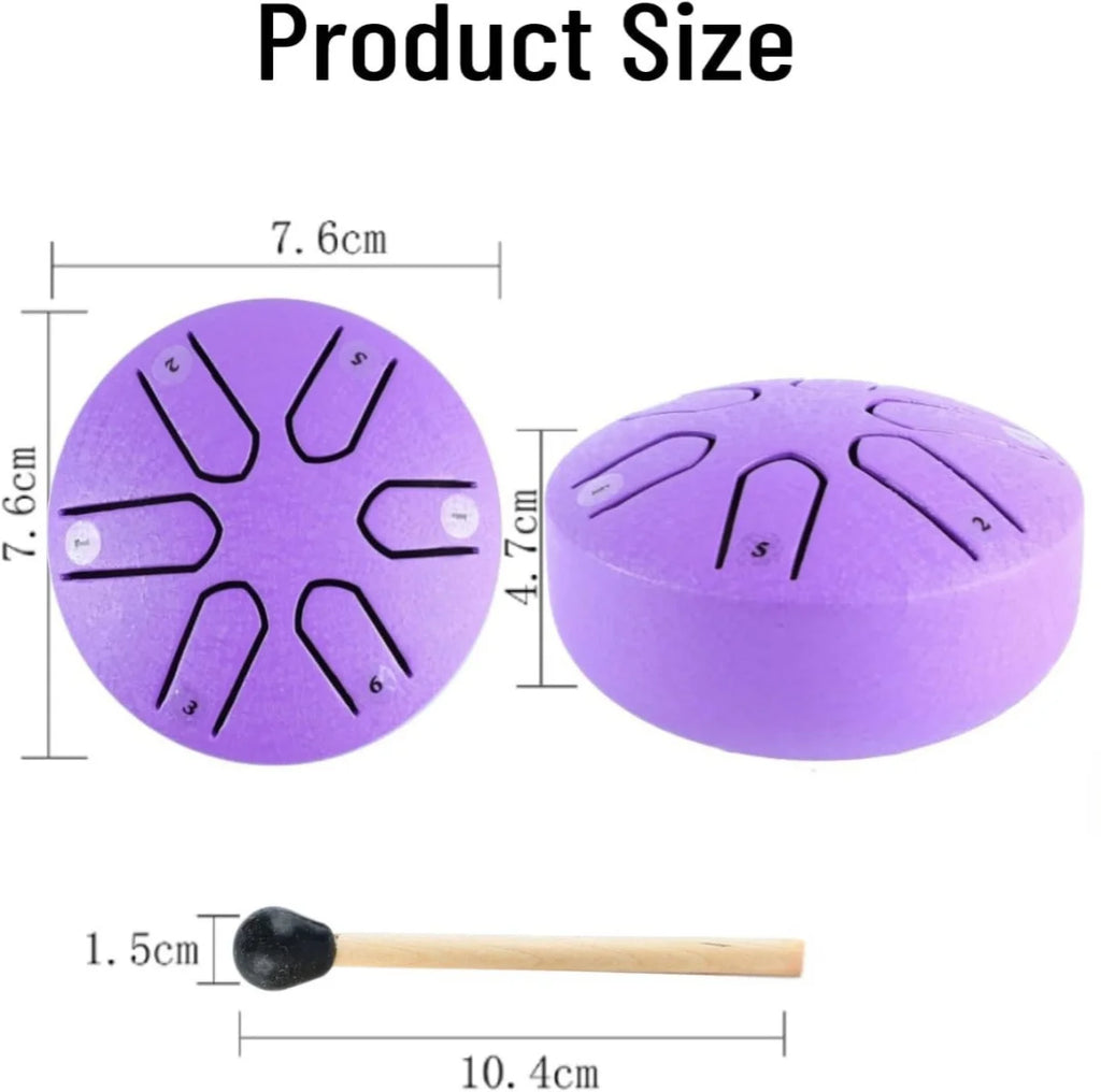 3-Inch (7.6 cm) 6-Tone Steel Tongue Drum - Mini Handpan with Drumstick, Beginner-Friendly Percussion Set