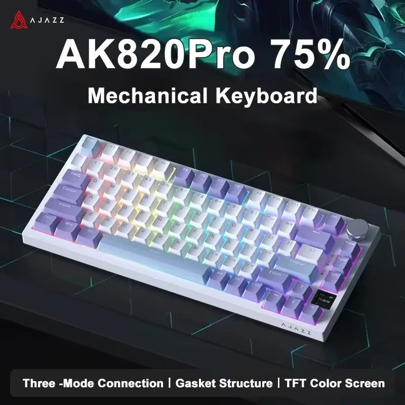 75% 82‑Key Hot‑Swappable Mechanical Gaming Keyboard — Tri‑Mode Wired/2.4GHz/Bluetooth, RGB, TFT Screen, Metal Volume Knob, USB Type‑C