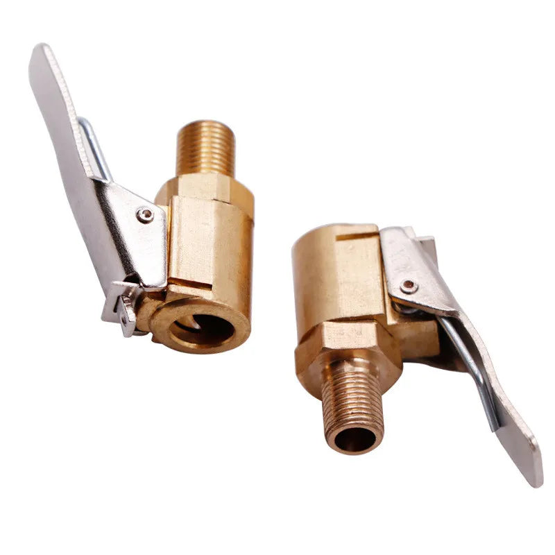 Brass Clip-On Tire Valve Air Chuck Adapter - Fits 6mm (0.24 in) & 8mm (0.31 in) Inflator Connector