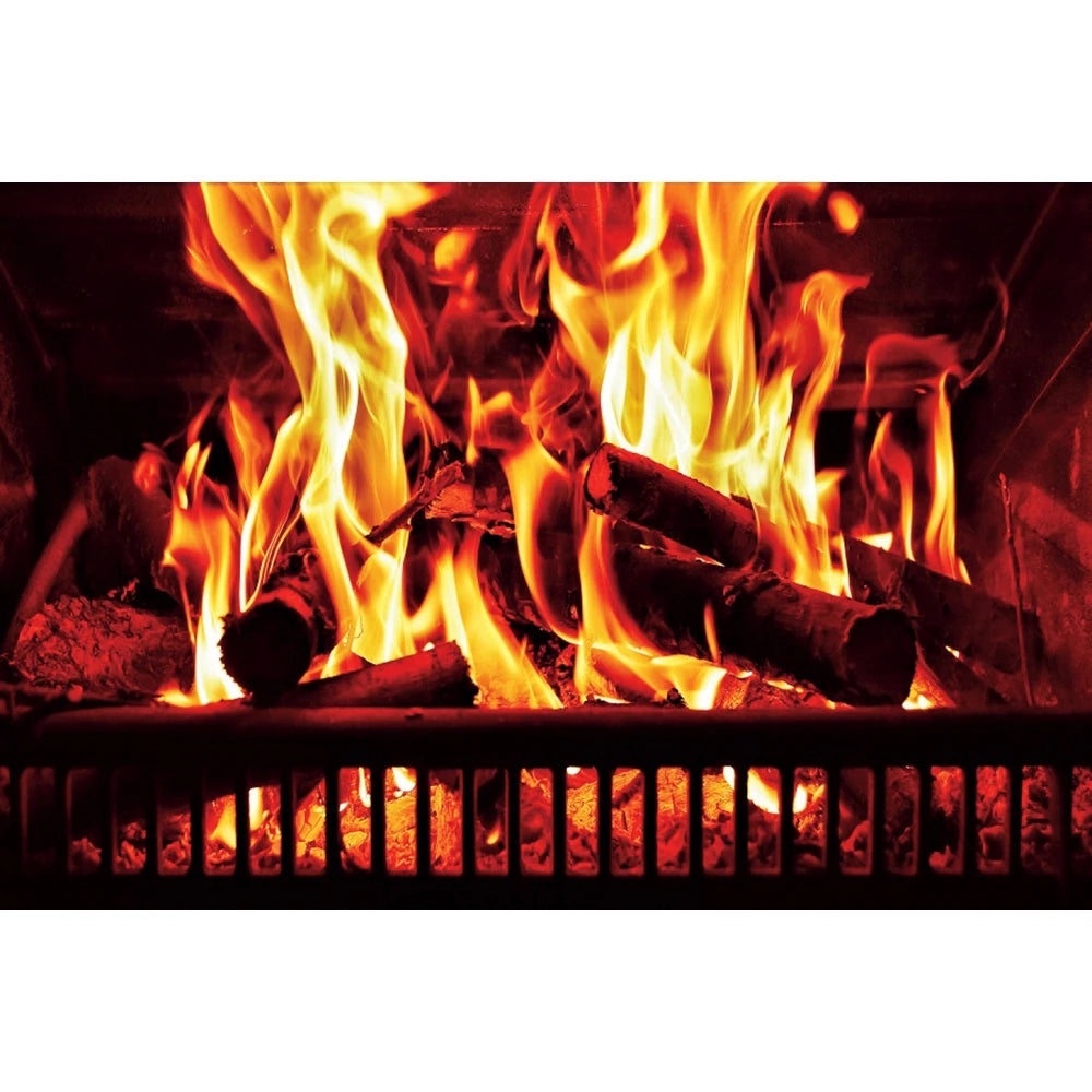 Christmas Fireplace Photography Backdrop - Burning Firewood Flame Brick Wall Photo Studio Background