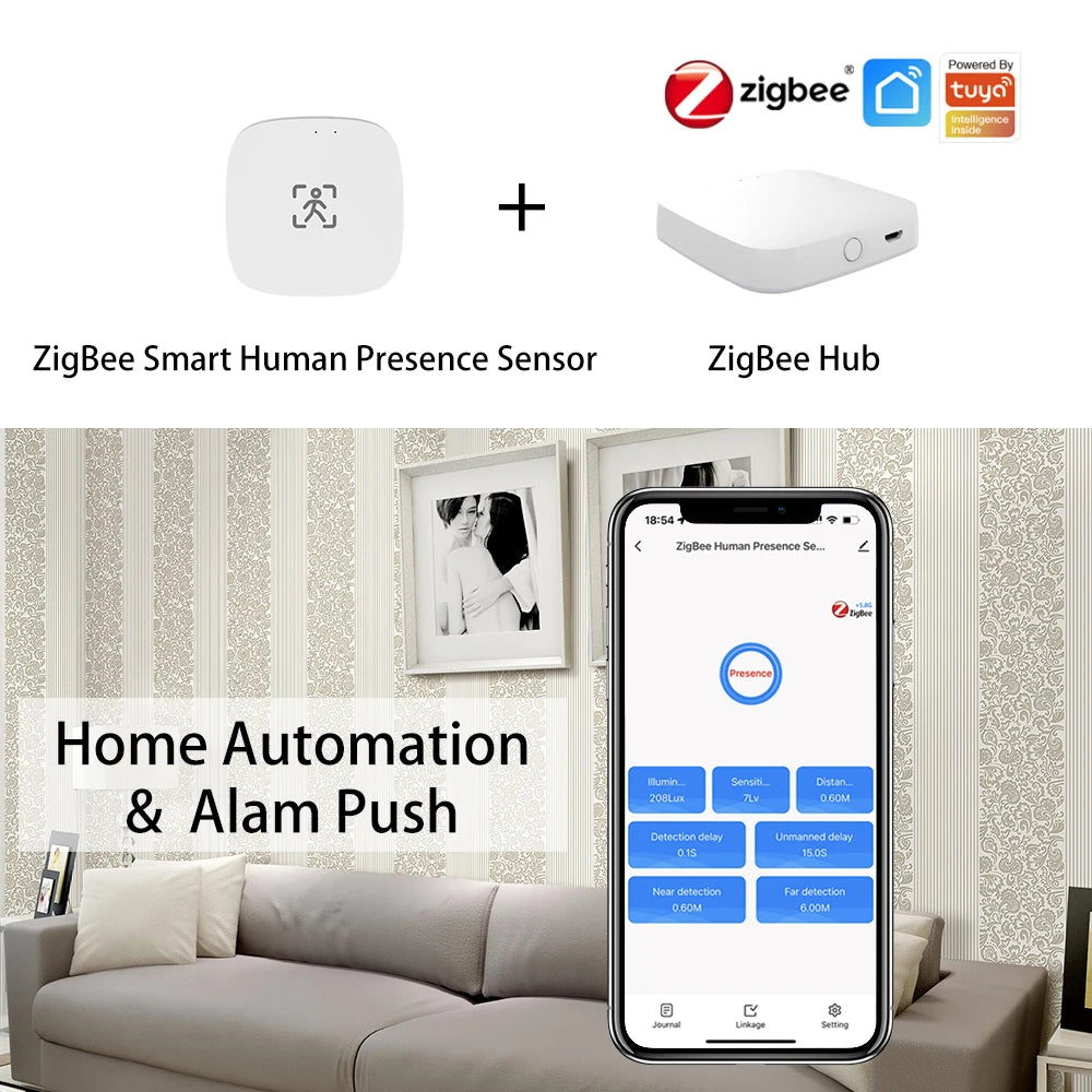 ZigBee WiFi mmWave Human Presence Sensor — Luminance & Distance Detection, AC 80–240V / USB 5V, Tuya Smart Life Compatible