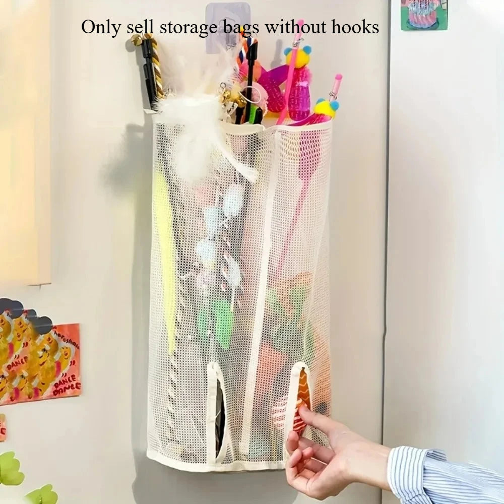 Mesh Hanging Storage Bag for Cat Toys - Wall-Mounted Pet Toy Organizer & Shelf Storage Basket (1-Pack)