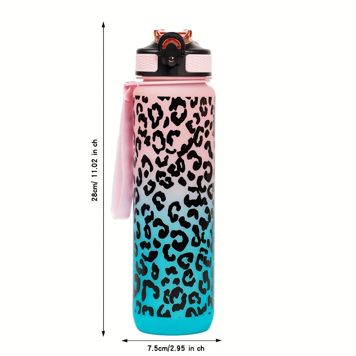1 L (33.8 fl oz) Leopard Print Leak-Proof Sports Water Bottle - Portable Travel & Gym Bottle