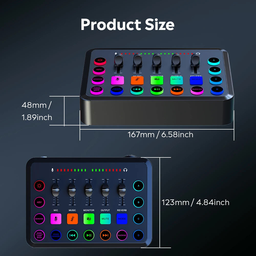 5-Channel Live Sound Card Mixer for Streaming, Podcasting & Gaming - Professional Audio Mixer