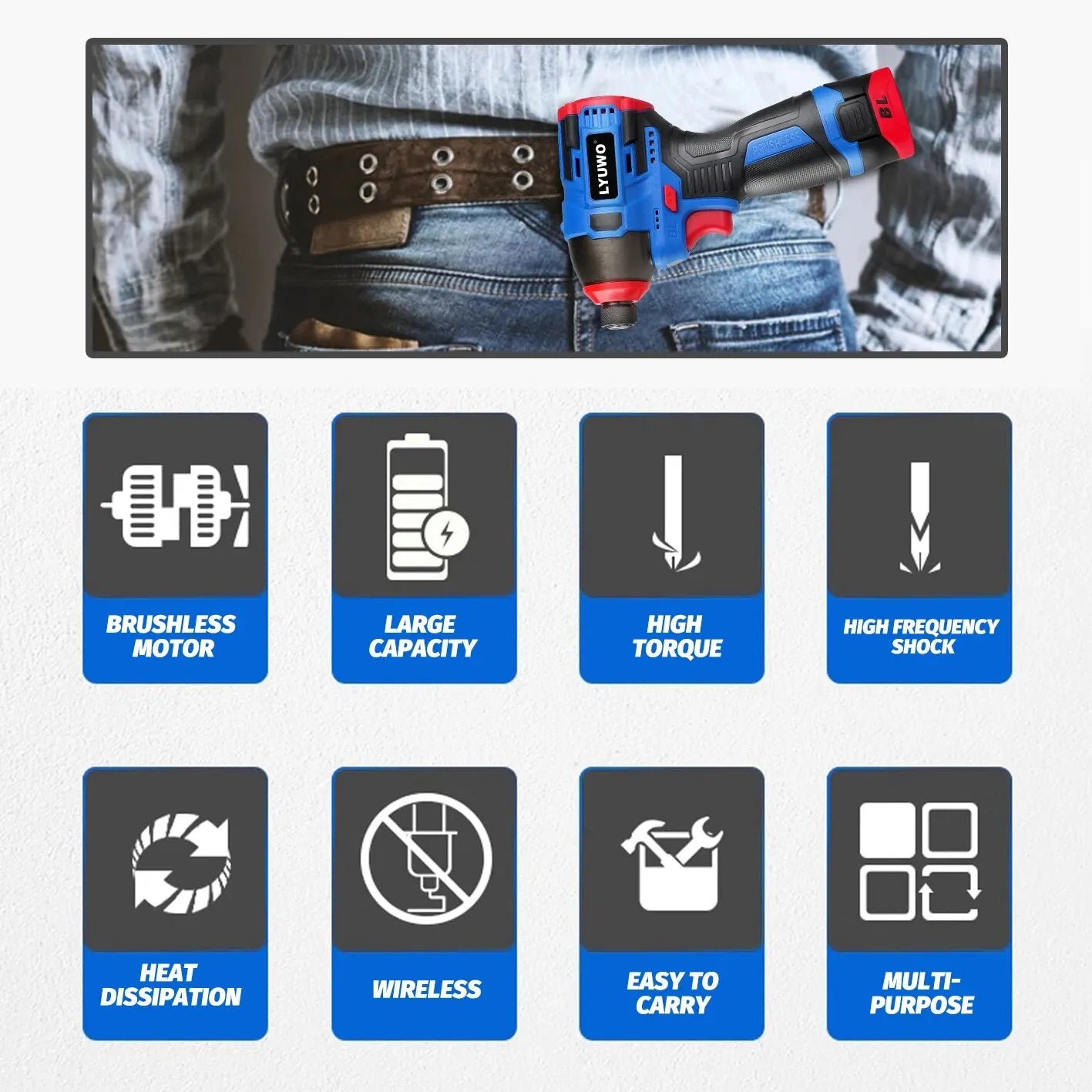 Brushless 16.8V Cordless Electric Screwdriver Drill — 160 N·m Torque Impact Multi-Function Power Tool