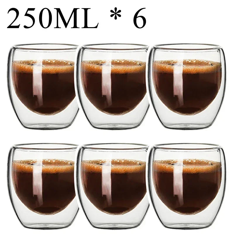 Double Wall High Borosilicate Glass Mugs - Insulated Heat-Resistant Coffee & Tea Cups (2-18 pcs Set)