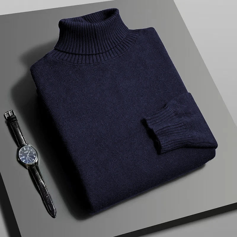 Men's Slim Fit Knitted Turtleneck Sweater - Anti-Pilling Long Sleeve Pullover, Solid Color (Autumn/Winter)