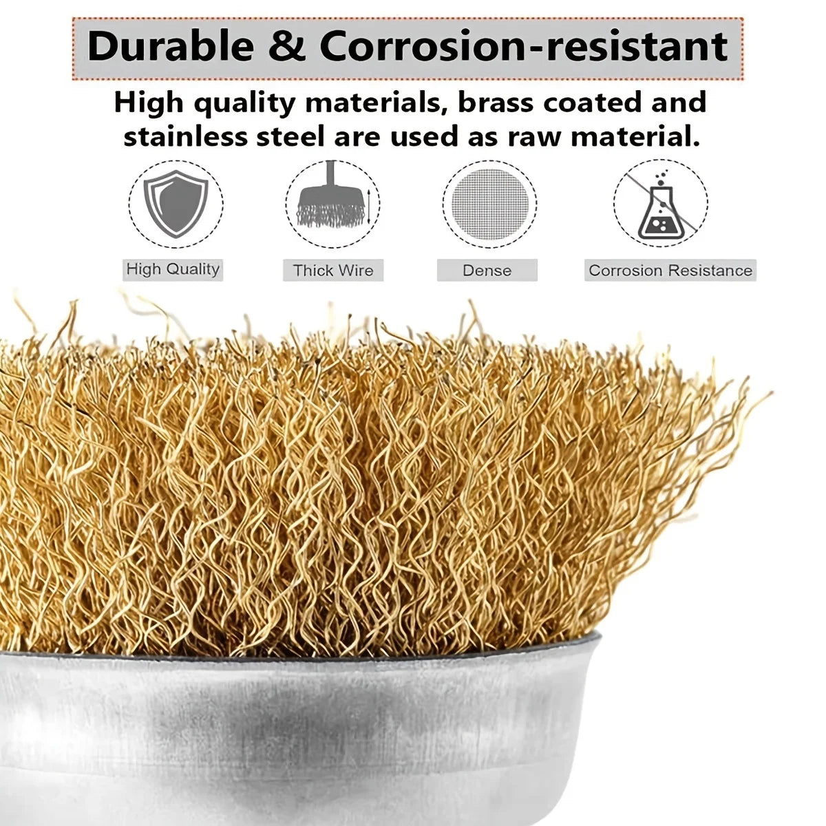 10-Pack Coarse Crimped Cup Wire Brushes for Drill – 1/4 in (6.35 mm) Shank, Steel Wire