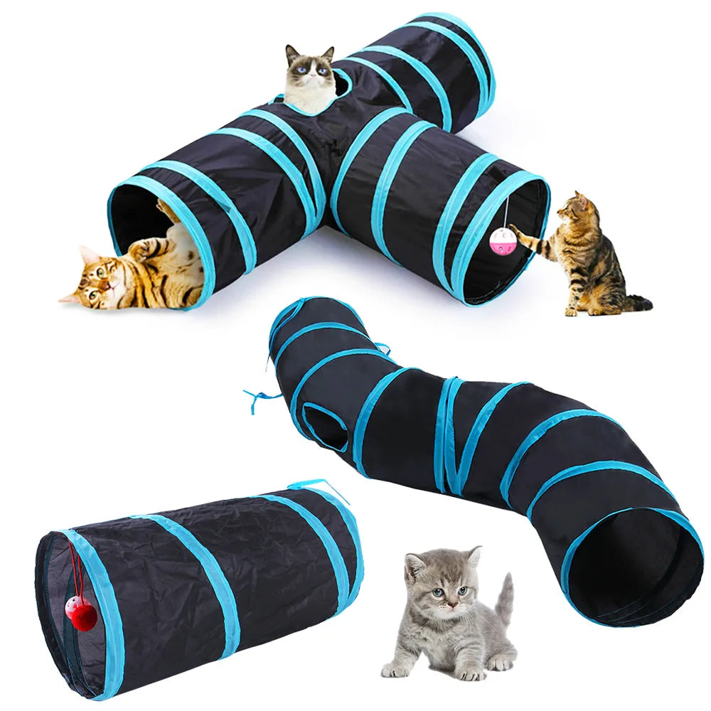 Foldable S-Shaped Cat Tunnel – Collapsible Play Tunnel for Cats, Rabbits & Small Pets, Interactive Crinkle Toy for Indoor Play