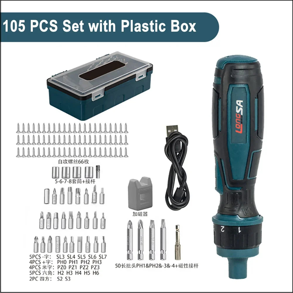 3.6V Mini Cordless Electric Screwdriver — Torque Adjustable Straight Handle, 6.35mm (1/4") Hex Chuck, 1300mAh Lithium Battery