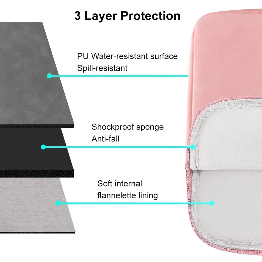 Water-Resistant PU Laptop Sleeve 12–16 Inch — Slim Microfiber Interior