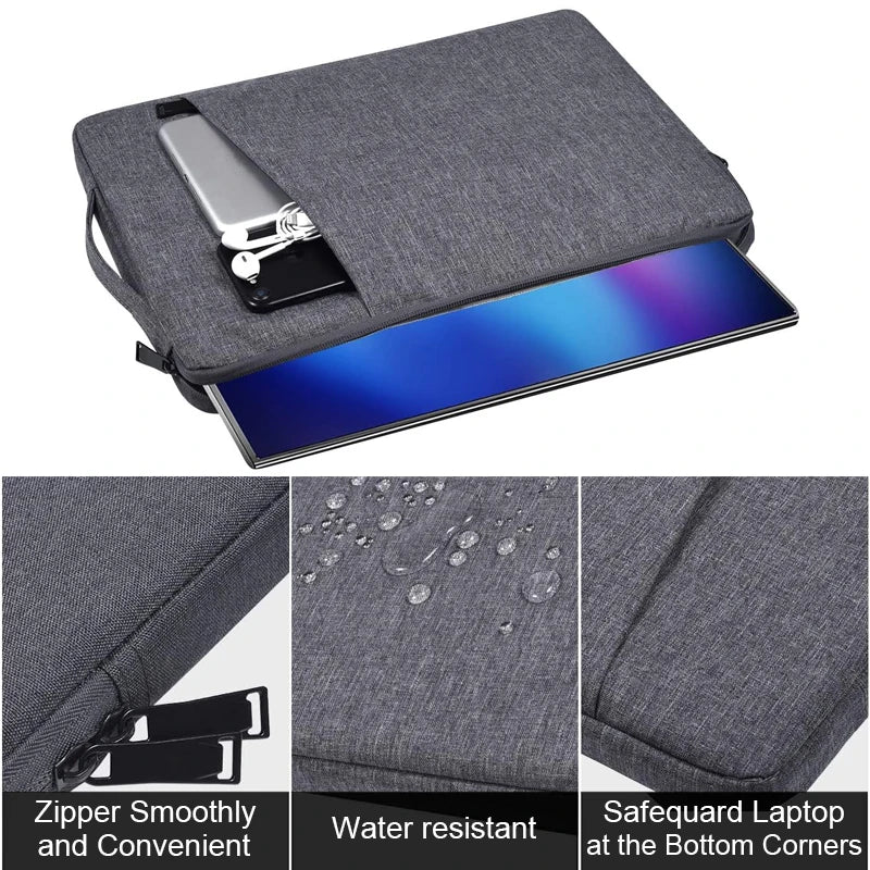Waterproof Canvas Laptop Sleeve 13-15.6 inch (33-39.6 cm) Padded Zipper Notebook Case Slim Portable Handbag