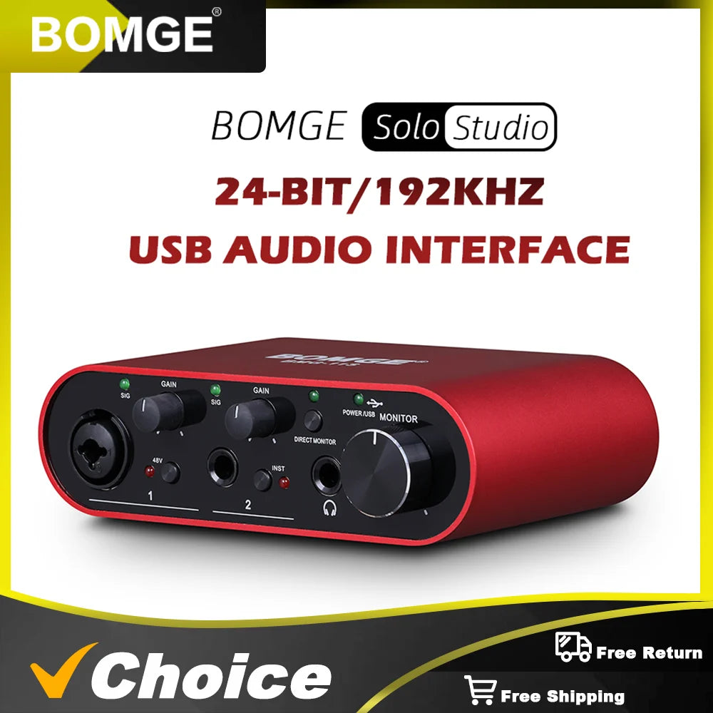 USB Audio Interface 24-bit/192kHz – Professional Sound Card with Headphone Monitor Amplifier for Live Recording