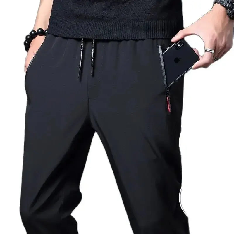 Men's Straight Slim Fit Casual Jogger Pants, Elastic Waist, Korean Style, Blue/Black/Gray, Plus Size