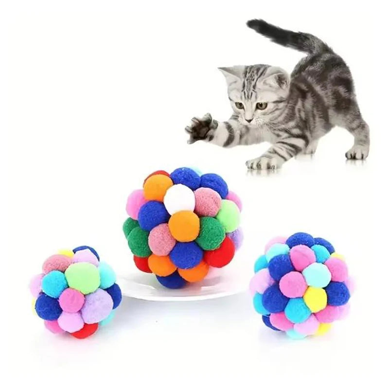 Plush Pompom Bell Ball Cat Toy — Bouncy Interactive Pet Toy (Random Color)