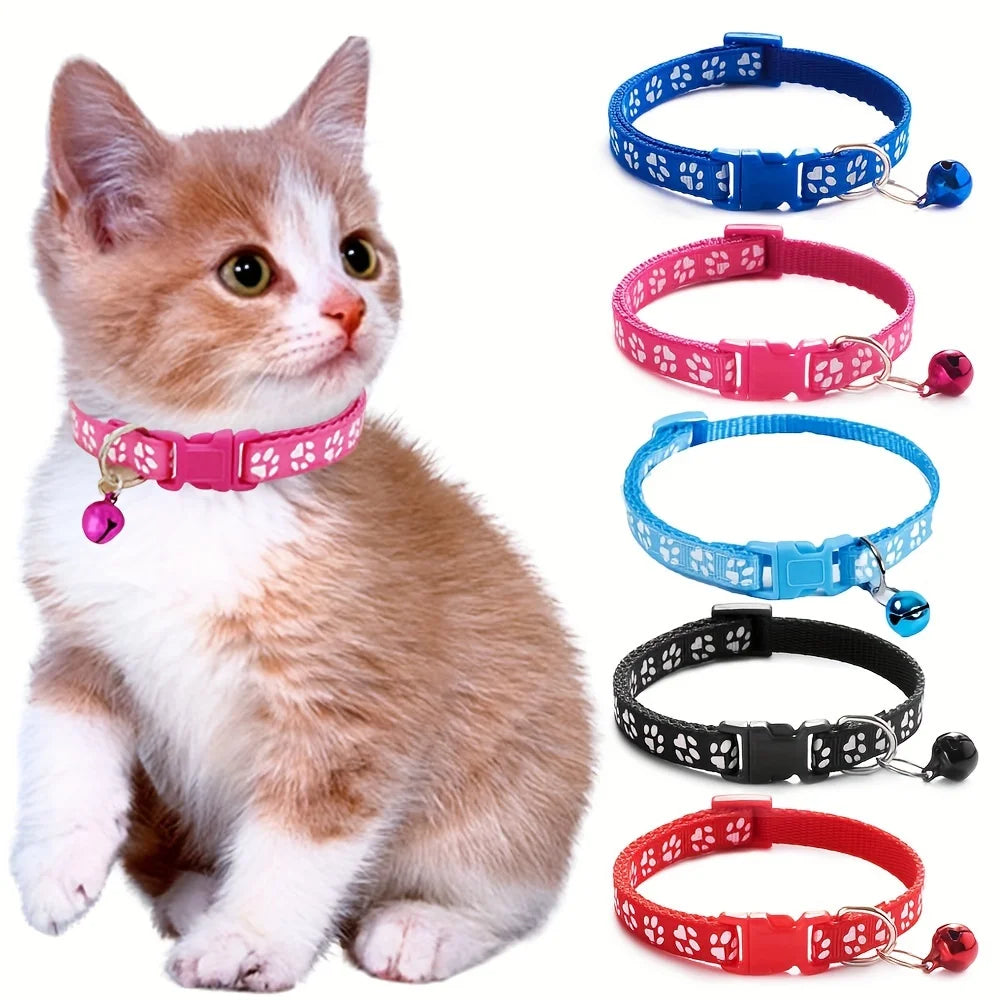 Adjustable Cat Collar with Bell – Colorful Pattern Kitten Necklace & DIY Ring Pet Accessory