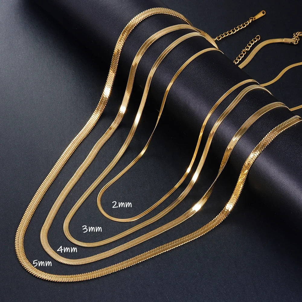 925 Sterling Silver Gold-Tone Snake Chain Necklace Herringbone Choker, Unisex Trendy Party Gift