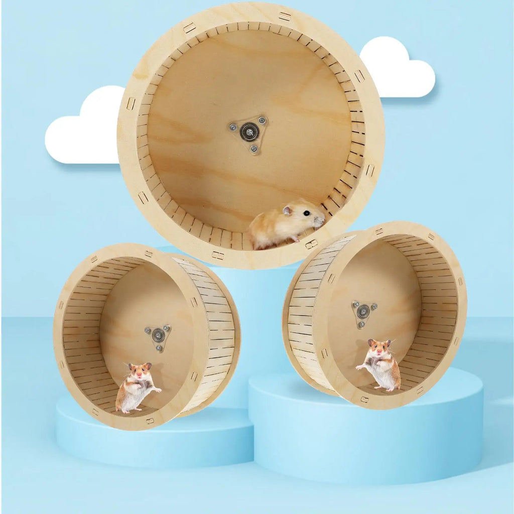 22 cm (8.65 in) Natural Wood Hamster Exercise Wheel – Silent Bearing Small Pet Running Wheel for Hamsters, Chinchillas, Guinea Pigs