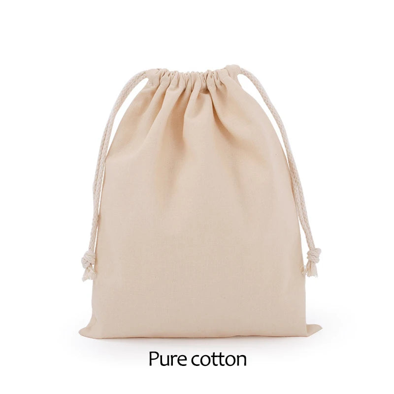 Cotton Drawstring Canvas Bags - White Reusable Gift & Storage Pouches for Candy, Jewelry, Travel and Home Organization