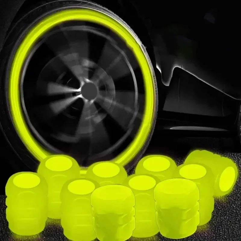 Glow-in-the-Dark Tire Valve Caps – Universal Luminous Wheel Valve Stem Covers for Car, Motorcycle & Bicycle – Dust-Proof Decorative Caps