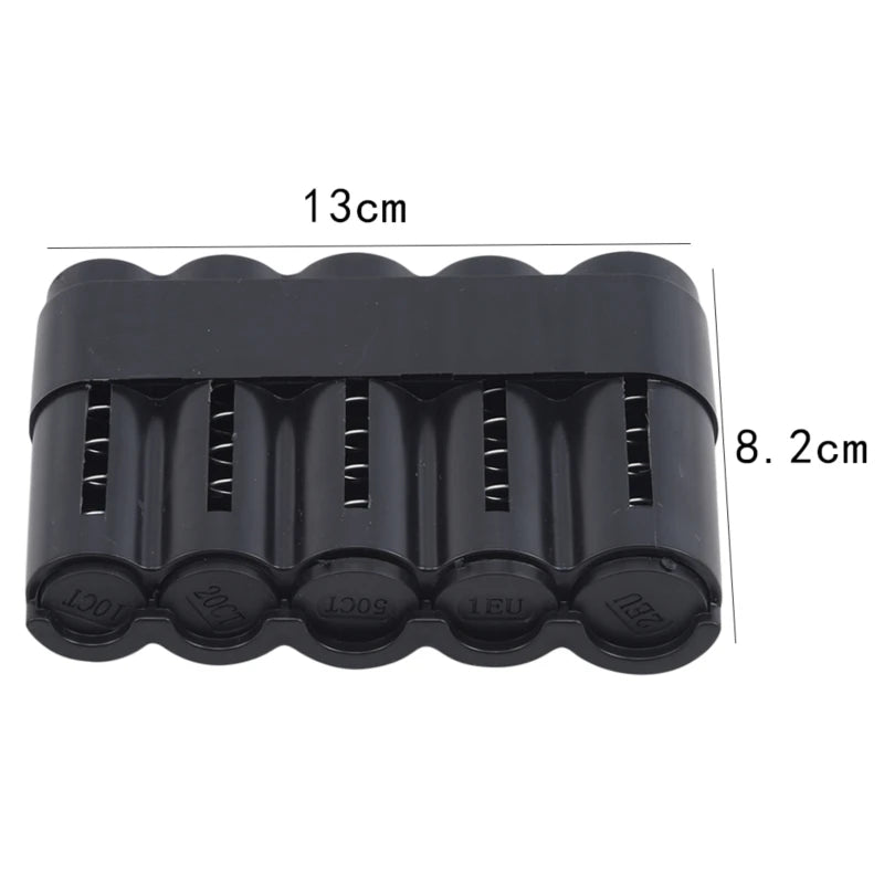 Stackable Euro Coin Organizer & Dispenser - Plastic Multi-Denomination Coin Storage Box, Black/Transparent