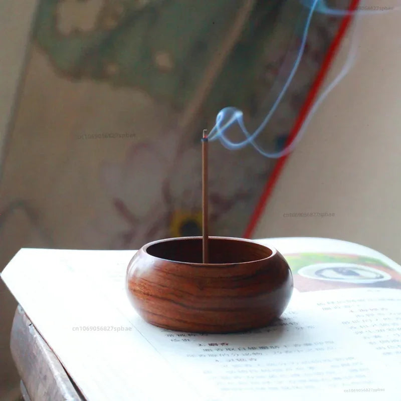 Rosewood Mini Incense Holder Bowl, 4-Hole Wooden Stick Incense Burner for Home Decor & Aromatherapy