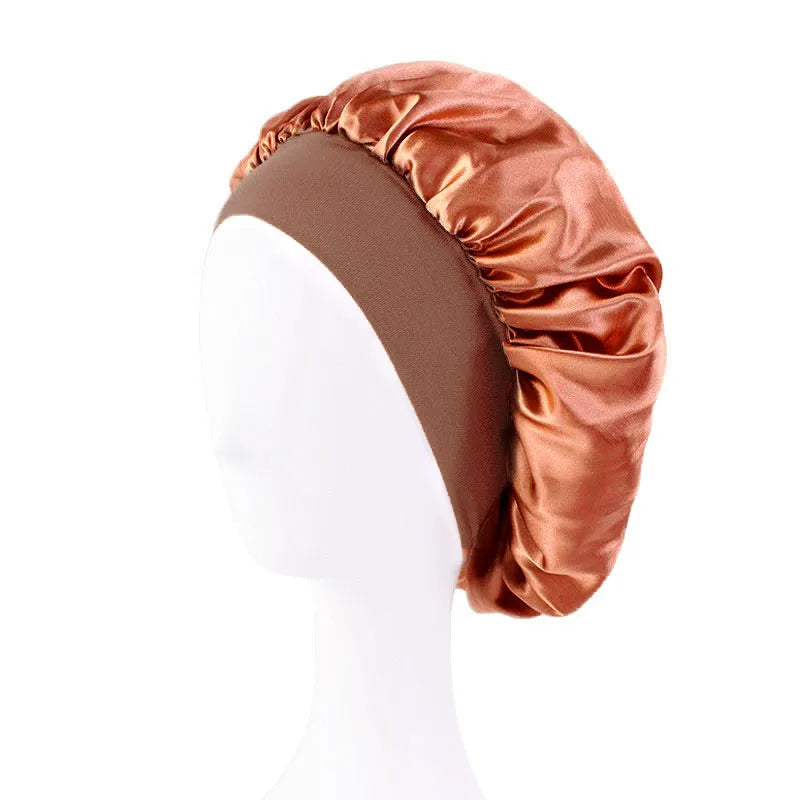 Women's Satin Wide-Brim Sleep Bonnet – Elastic Hair Care Night Cap, One Size