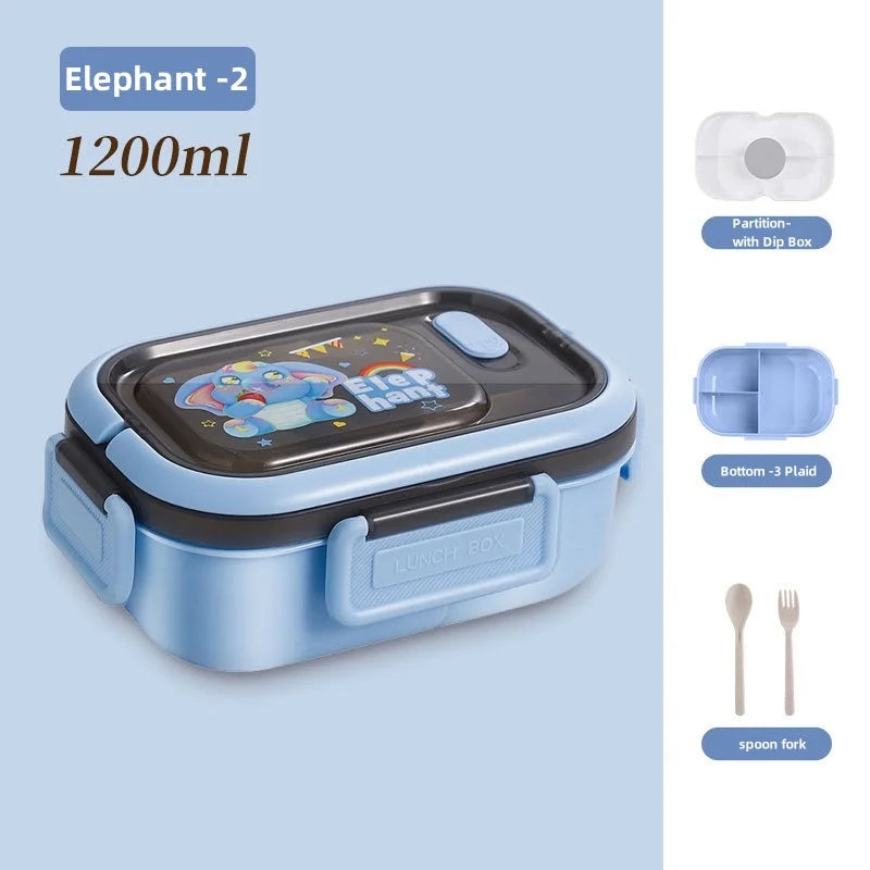 1200ml (1.2L / 40.6 fl oz) Double Layer Leakproof Microwaveable Lunch Box with Fork and Spoon - Portable Compartmental Bento Box for Picnic & Meal Prep