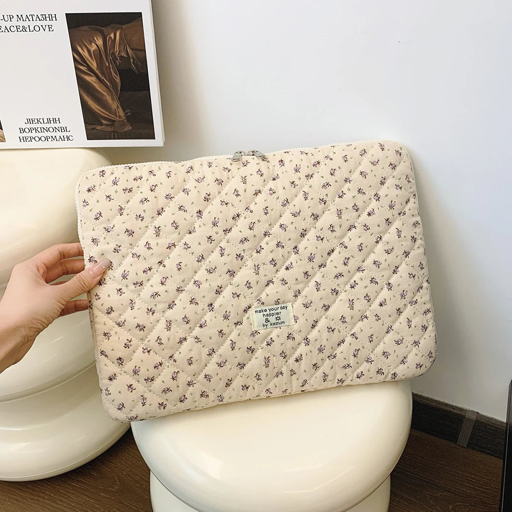 Flower Print Quilted Laptop Sleeve — 11–15 Inch, Padded