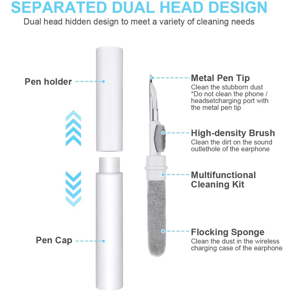 3-in-1 Earbud Cleaning Pen Kit – Wireless Earbuds Case & Charging Port Cleaner with Microfiber Brush
