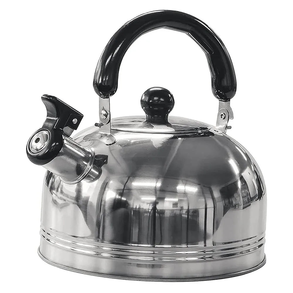 2L (68 fl oz) Stainless Steel Whistling Kettle – Portable Camping Teapot & Coffee Pot with Folding Handle