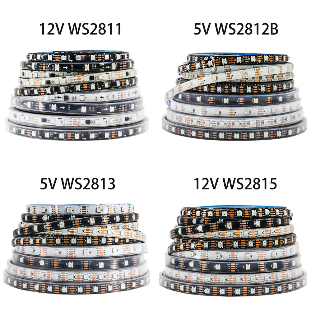 5050 RGB Addressable LED Strip Lights – Individually Addressable 30/60/144 LEDs per Meter, Smart RGB Tape, 5V/12V DC, IP30/IP65/IP67