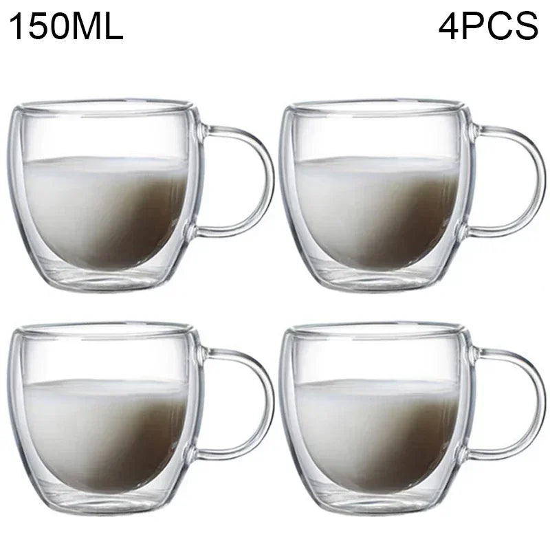 Double Wall Borosilicate Glass Tea Cups 80ml & 150ml, 2–18 Pc Clear Kung Fu Coffee & Milk Mugs