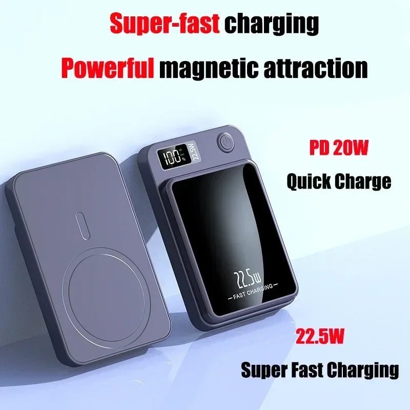 Wireless Magnetic Power Bank 22.5W Fast Charge – 50,000/100,000/200,000mAh Portable Qi Powerbank with 15W Wireless, USB-C & LED Display