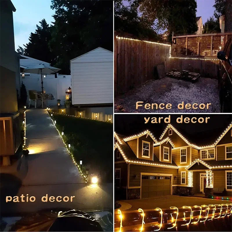Solar LED String Lights (100/200 LEDs, 10m/20m | 32.8ft/65.6ft) Waterproof IP65 Tube Rope Fairy Lights for Garden Patio Wedding Christmas