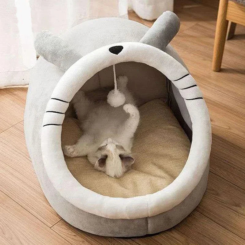 Washable Cozy Cat Bed - Semi-Closed Pet Lounger with Removable Cushion for Cats & Small Dogs (S/M/L)