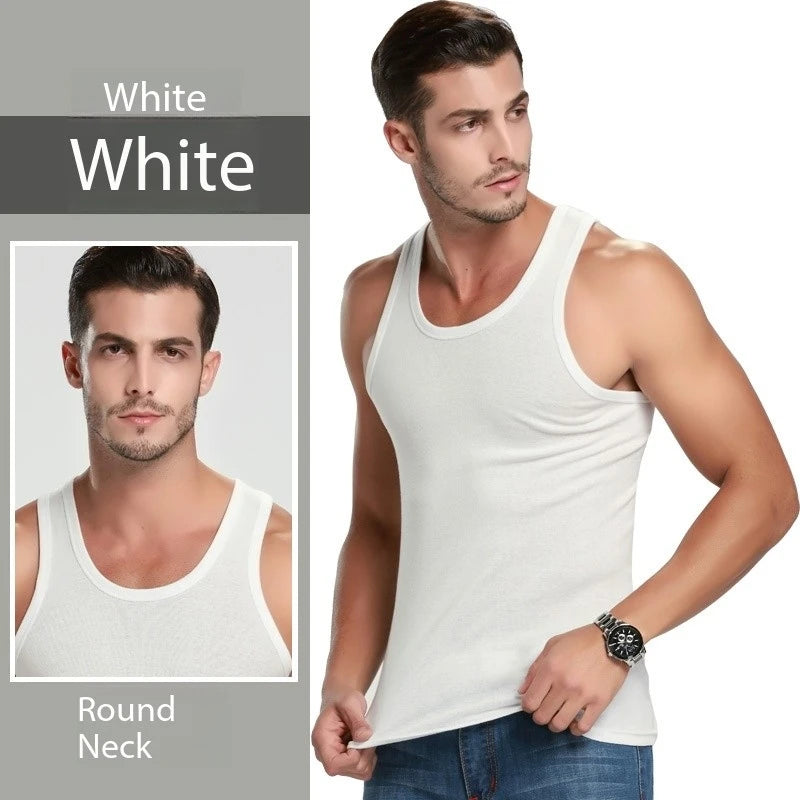 Men's Cotton Tank Top Sleeveless Vest, Casual Sports and Fitness O-Neck All-Season
