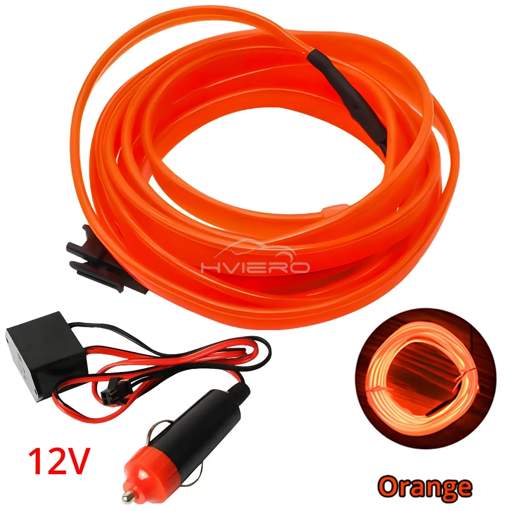 Car Interior LED Strip Light 1/2/3/5M – Flexible Neon Rope USB & 12V Ambient Door Dashboard Lighting