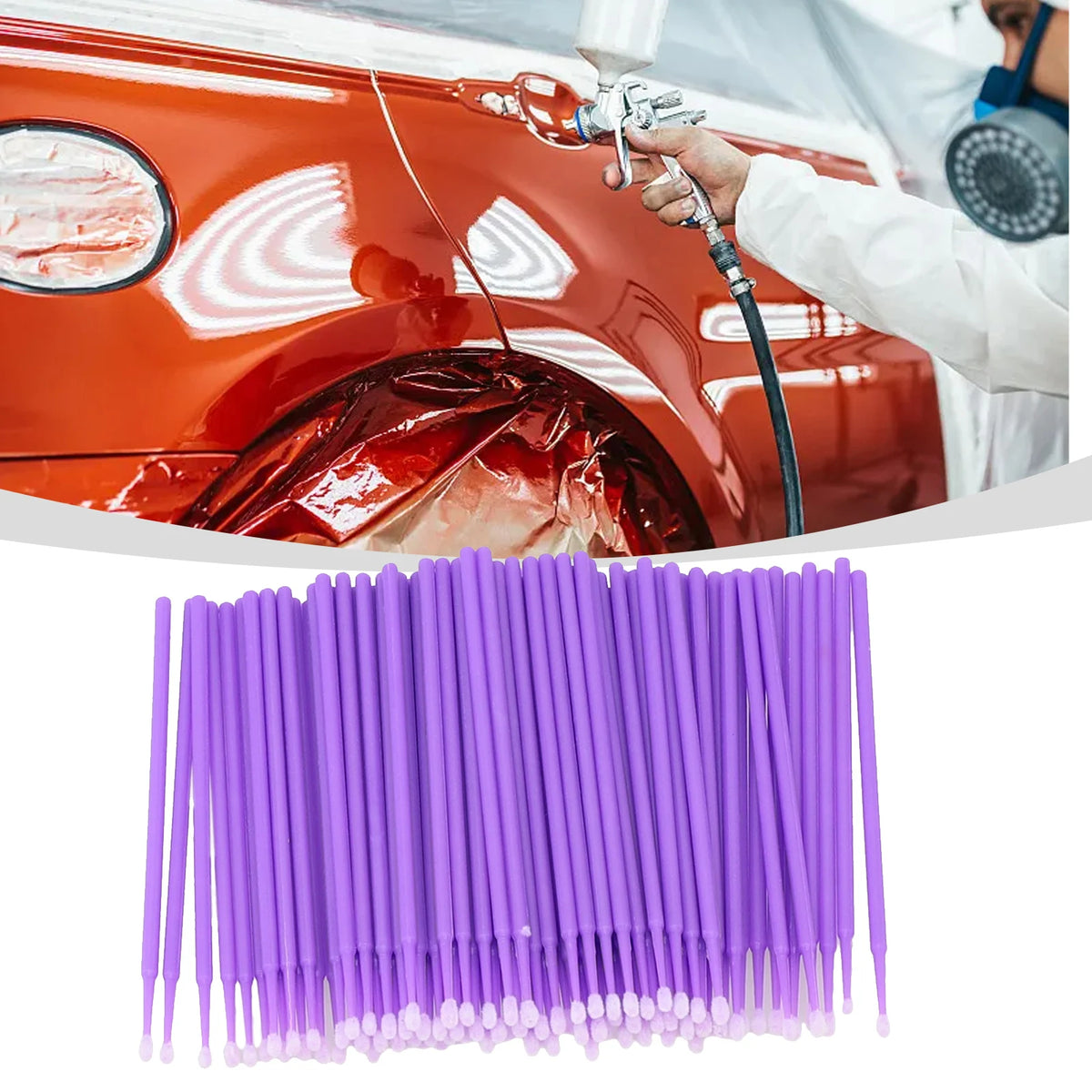 Disposable micro paint brushes being used for automotive touch-up painting
