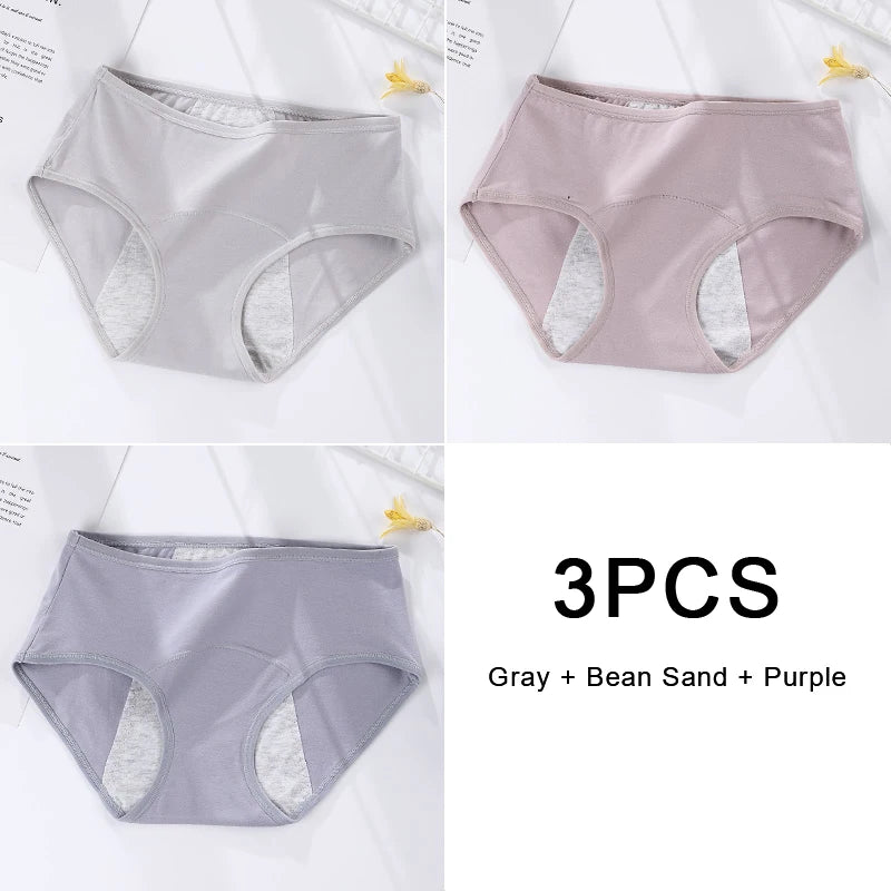 3-Pack Women's Menstrual & Postpartum Cotton Briefs – Leakproof, High Absorbency for Heavy Flow
