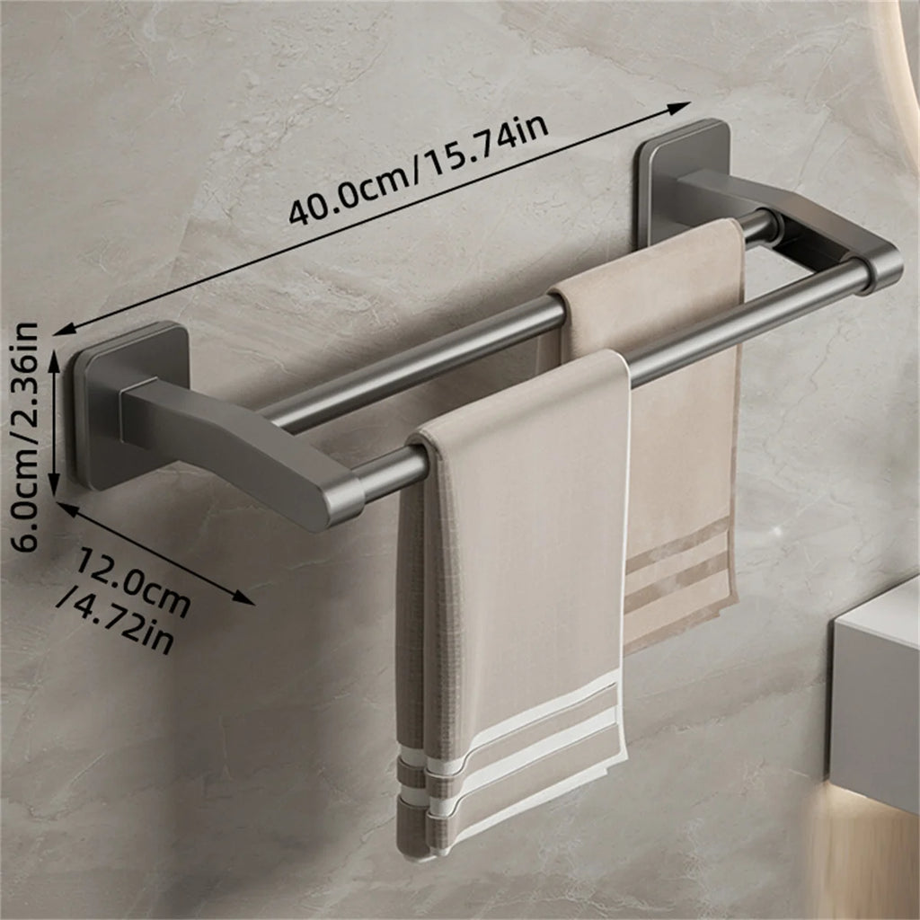 Self-Adhesive Double Towel Bar No-Drill Bathroom Towel Rack White/Gray