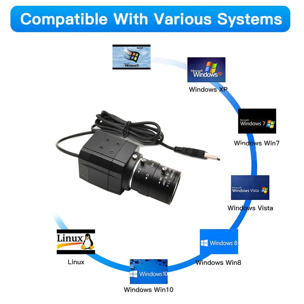 4K 8MP USB Camera – 5–50mm Varifocal Lens, 30fps UVC Plug-and-Play Webcam for PC Live Streaming & Teaching