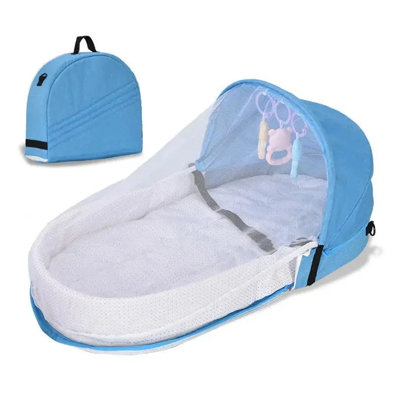 Portable Folding Baby Crib with Mosquito Net & Mattress | Travel Bassinet Backpack (31.5 x 15.7 x 16.5 in / 80 x 40 x 42 cm)