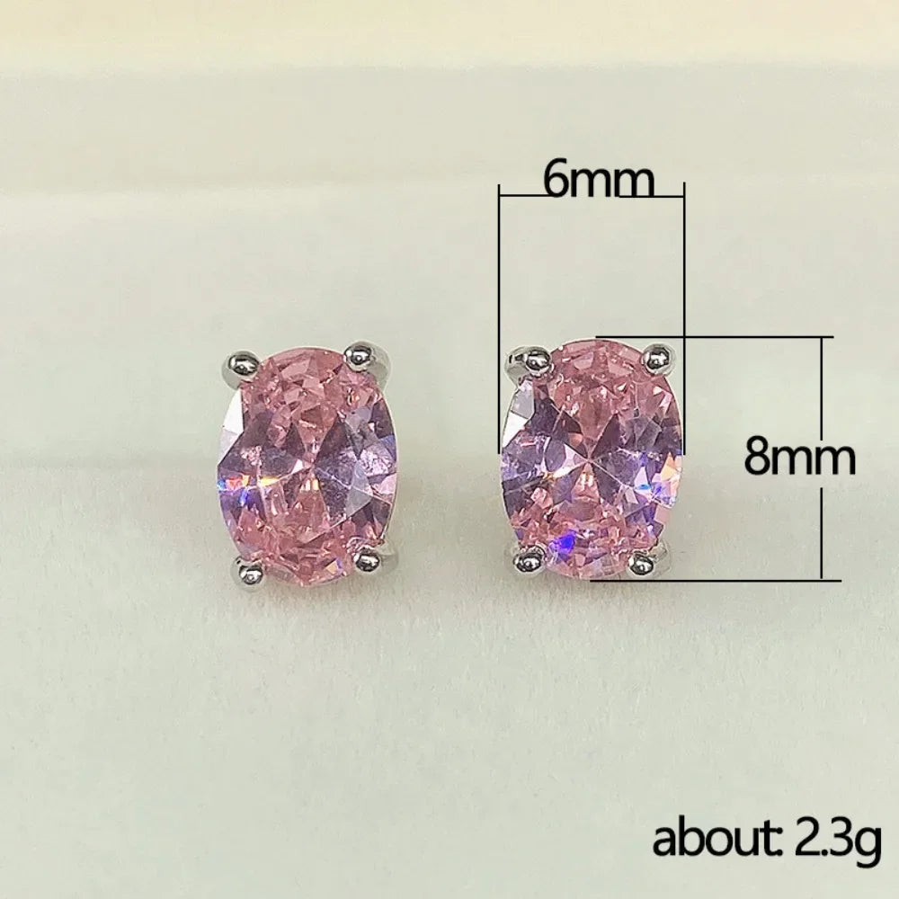 Oval Cubic Zirconia Four-Claw Stainless Steel Stud Earrings for Women - No-Fade Jewelry Gift