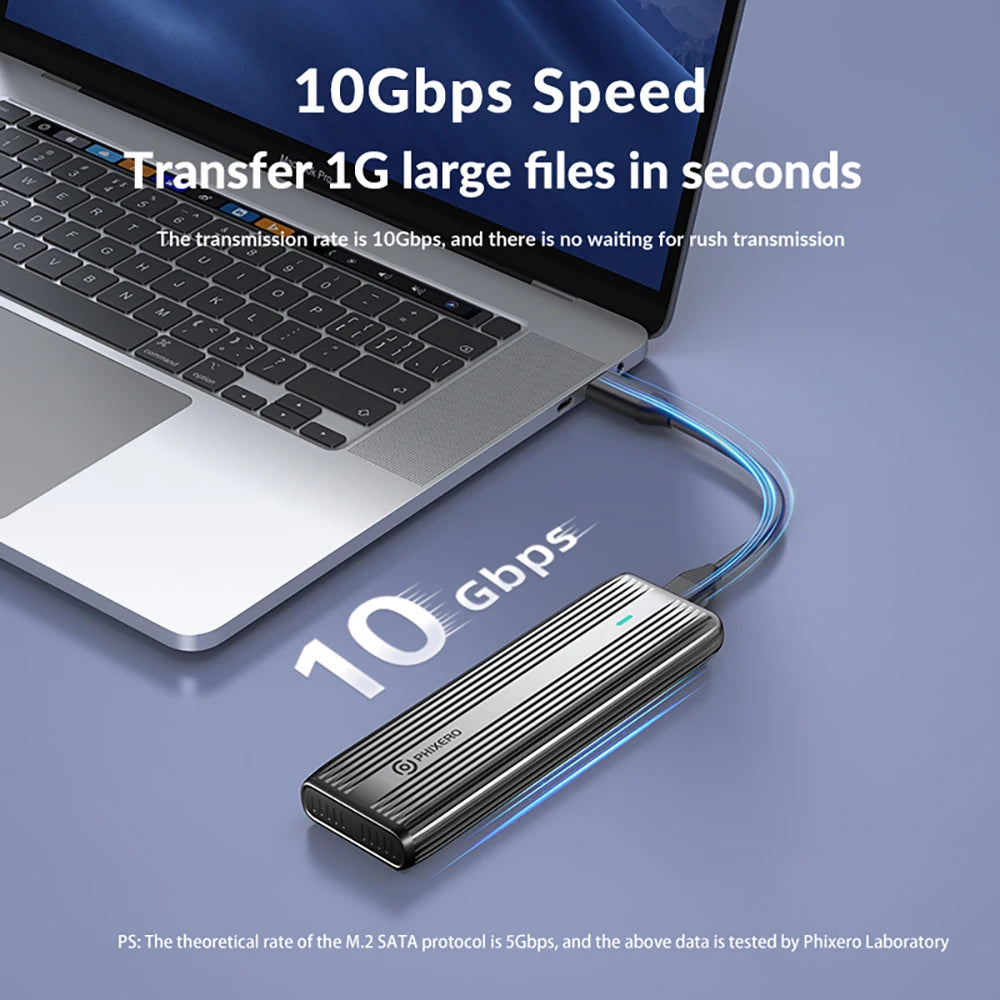M.2 NVMe & SATA SSD Enclosure USB-C 10Gbps (USB 3.1 Gen2) Tool-Free Aluminum Case — Supports 2230/2242/2260/2280