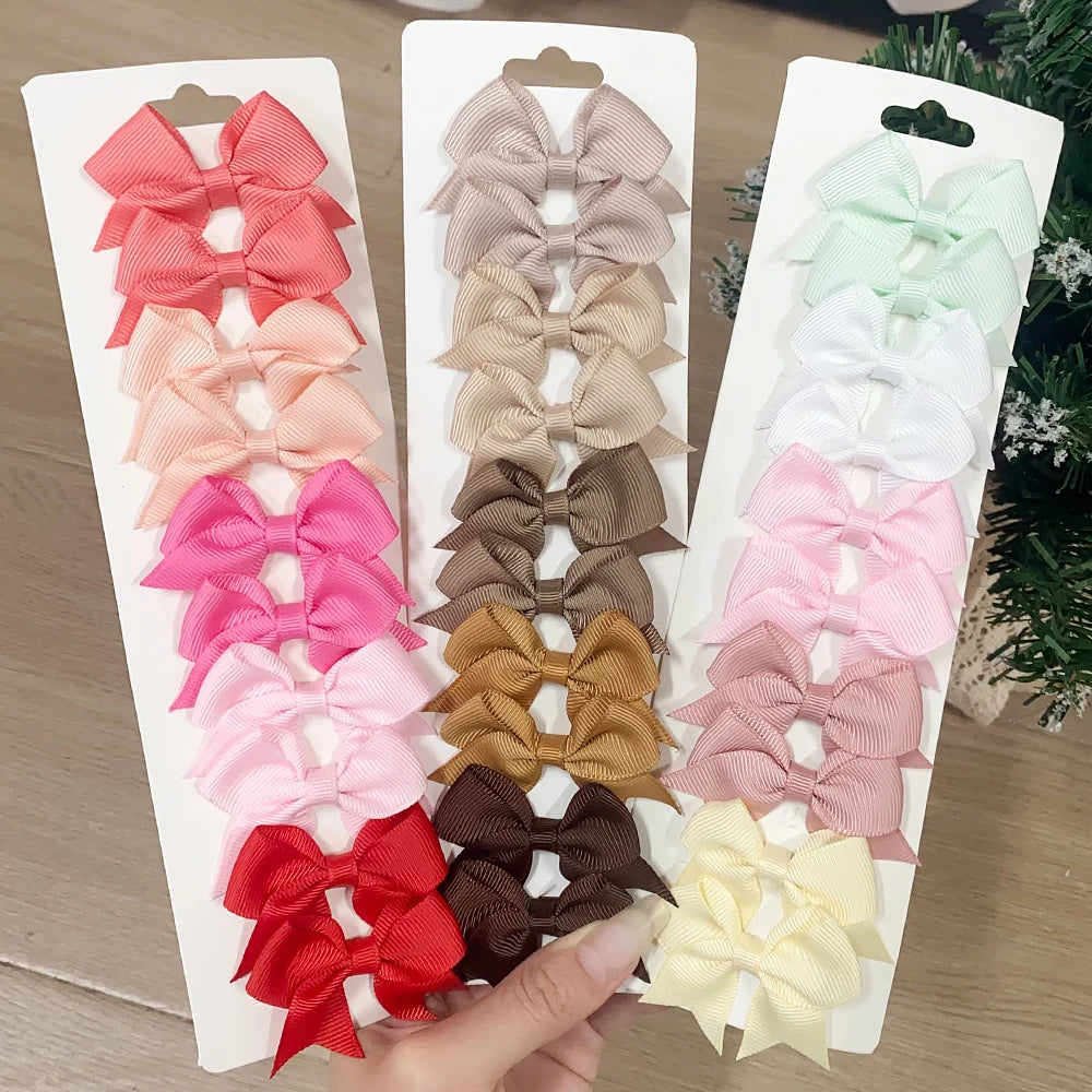 10-Pack Cute Solid Ribbon Bow Hair Clips for Baby Girls — Handmade Bowknot Barrettes & Kids Hair Accessories