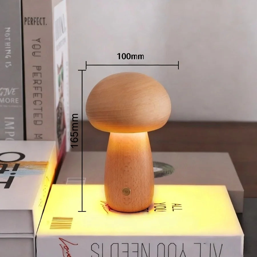 Rechargeable Mushroom Night Light - Dimmable Touch LED Bedside Lamp for Bedroom, Kids & Nursery